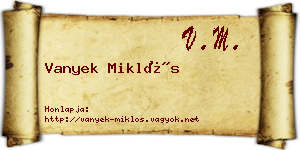 Vanyek Miklós névjegykártya